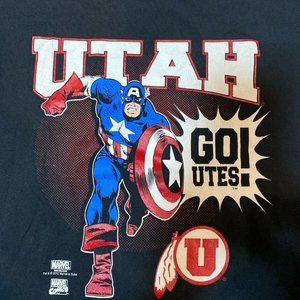Russell Marvel Captain America U of Utah Go Utes! Mens Black T-Shirt - Size M
